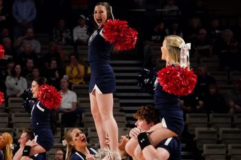 A Belmont cheerleader cheers for her Bruins against Vanderbilt during the first half of a first round NIT basketball game at Memorial Gymnasium Tuesday, March 15, 2022 in Nashville, Tenn.

Nas Vandy Belmont Nit 001