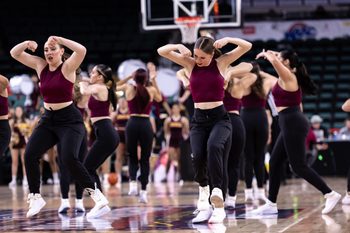 Mar 10, 2023; Atlantic City, NJ, USA; Iona Gaels cheerleaders perform during the second half against the Niagara Purple Eagles at Jim Whelan Boardwalk Hall. Mandatory Credit: John Jones-Imagn Images
