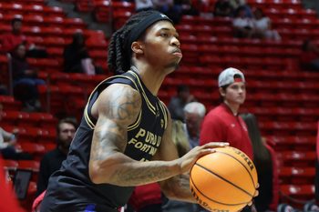 Nov 18, 2025; Salt Lake City, Utah, USA; Purdue Fort Wayne Mastodons guard Corey Hadnot II (10) warms up before the game against the Utah Utes at Jon M. Huntsman Center. Mandatory Credit: Rob Gray-Imagn Images