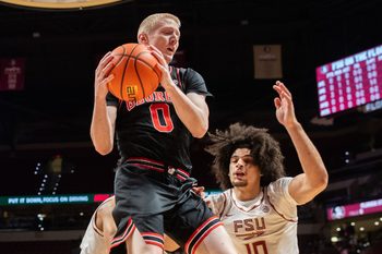 Georgia Bulldogs guard Blue Cain (0) grabs the rebound. The Florida State Seminoles hosted the Georgia Bulldogs at the Tucker Civic Center for a men’s basketball game Tuesday, Dec. 2, 2025.