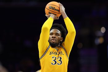 Dec 6, 2025; Philadelphia, PA, USA; Drexel Dragons forward Ralph Akuta (33) shoots a foul shot against the La Salle Explorers during the first half at Xfinity Mobile Arena. Mandatory Credit: Bill Streicher-Imagn Images