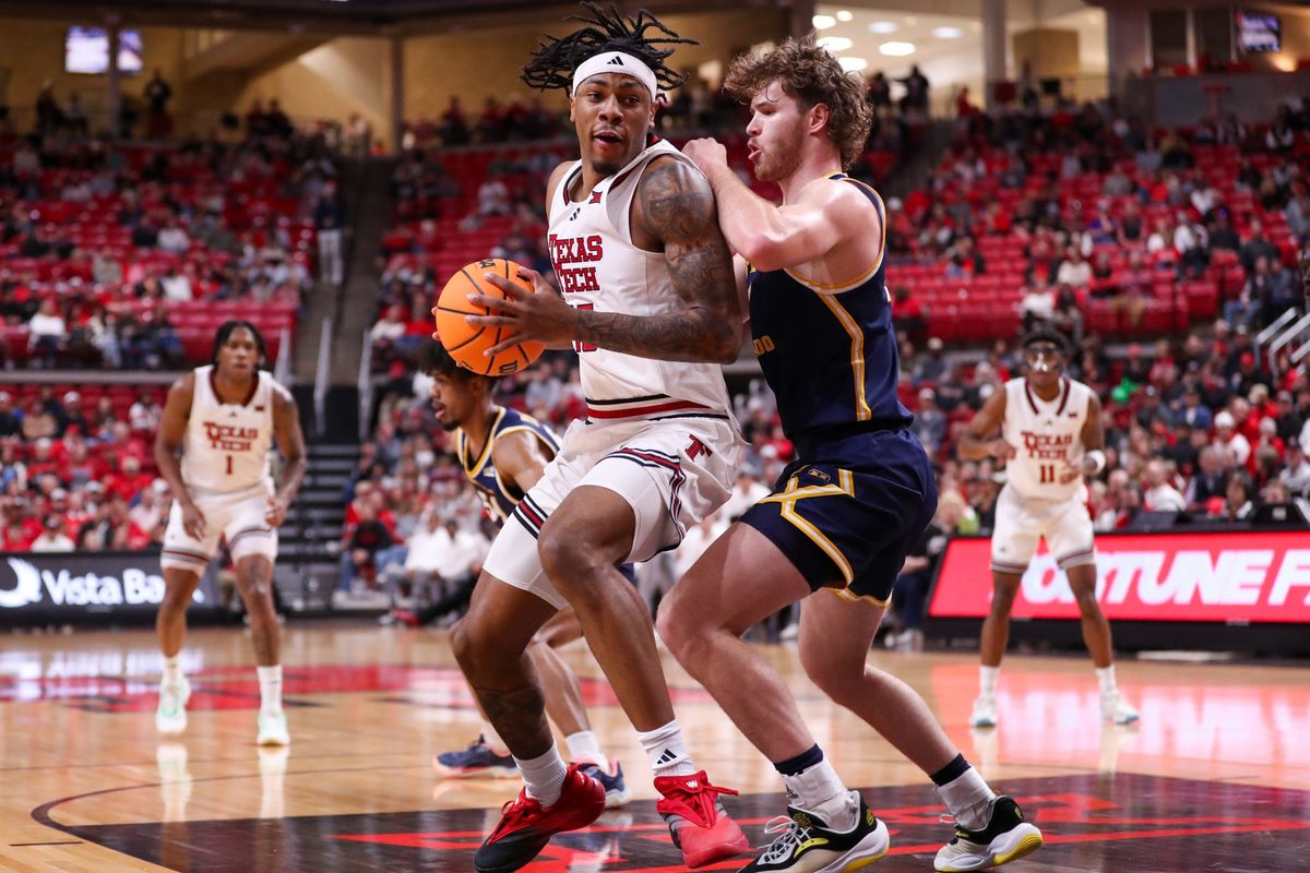 Texas Tech's JT Toppin looks to make a move against Northern Colorado during a non-conference men's basketball game, Tuesday, Dec. 16, 2025, at United Supermarkets Arena.