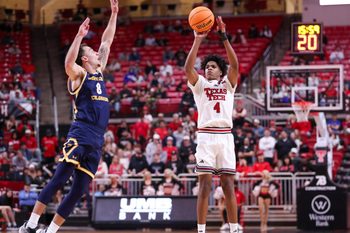Texas Tech's Christian Anderson shoots a 3-pointer against Northern Colorado during a non-conference men's basketball game, Tuesday, Dec. 16, 2025, at United Supermarkets Arena.