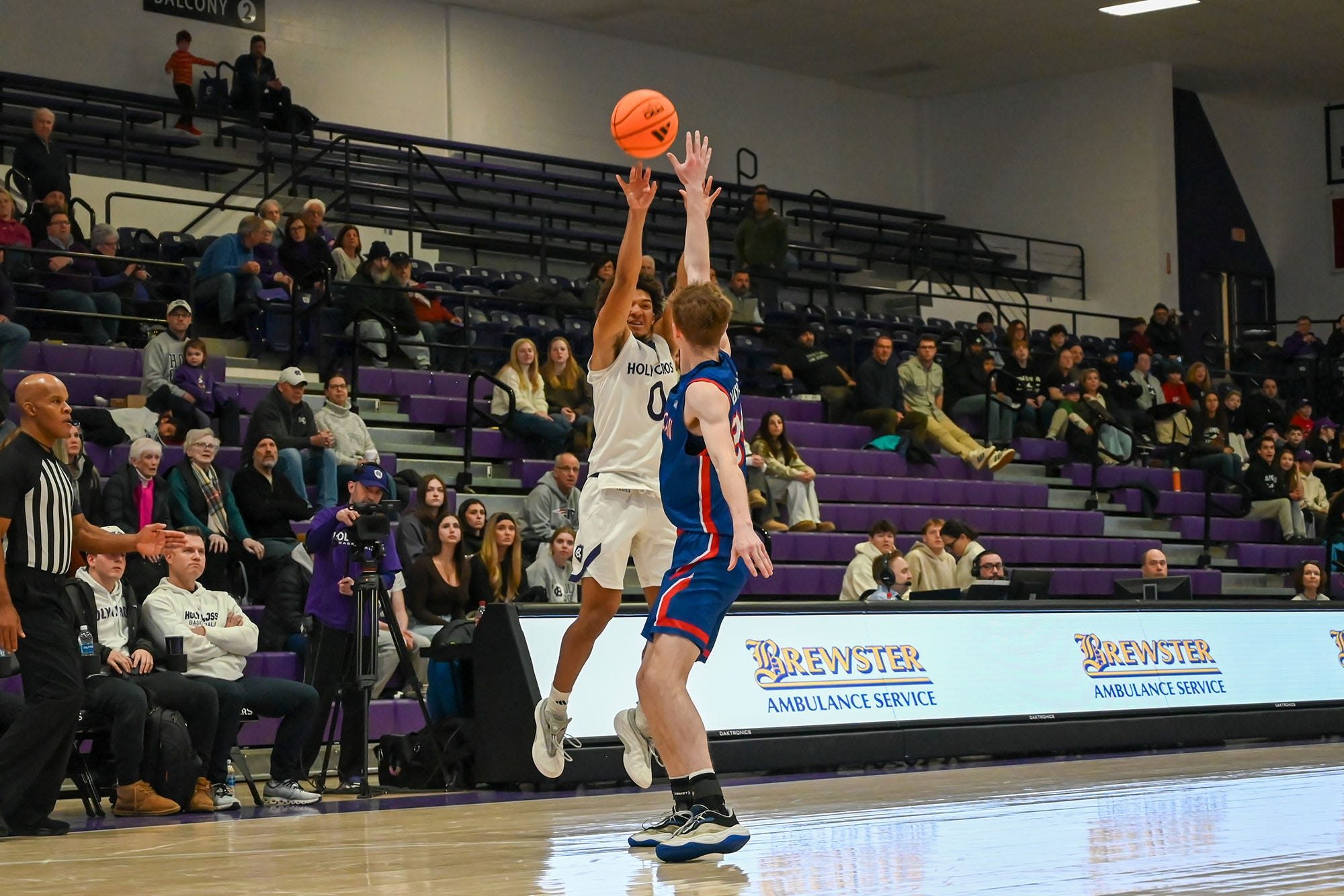Holy Cross sophomore guard Tyler Boston puts up a jumper during Saturday's game against American University on Saturday, Jan. 24, 2026.