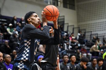 Milwaukee Juneau forward Corey Collins (5) takes a 3-point shot against Milwaukee Bradley Tech in a game Friday, January 30, 2026, at Bradley Tech High School in Milwaukee, Wisconsin.