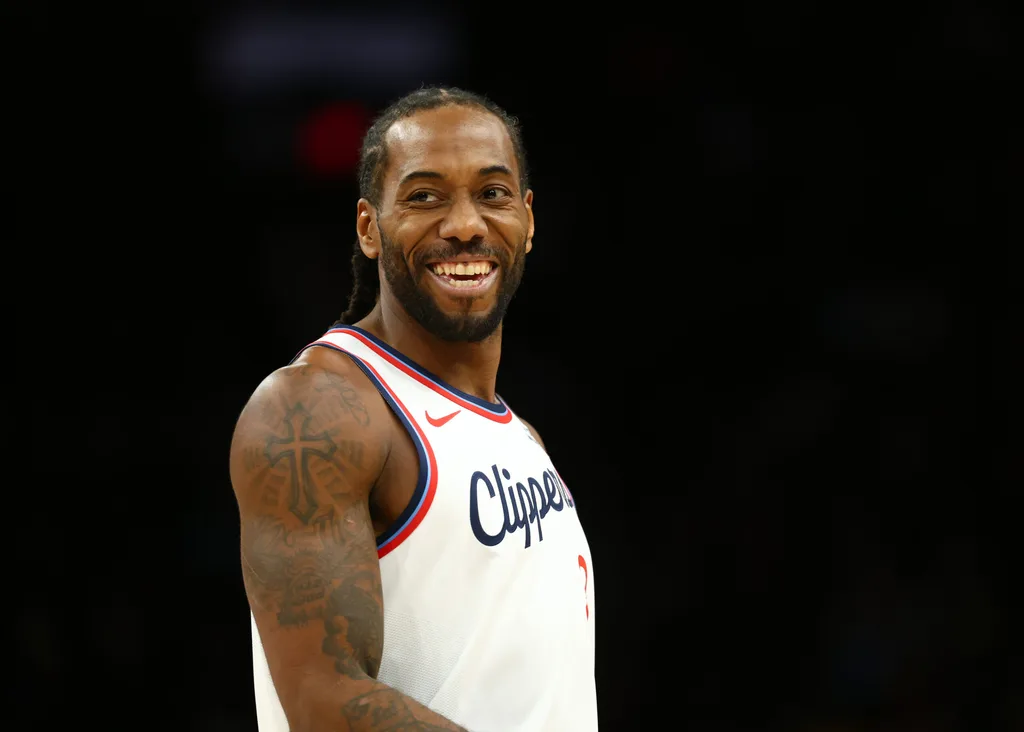 Feb 1, 2026; Phoenix, Arizona, USA; Los Angeles Clippers forward Kawhi Leonard (2) smiles against the Phoenix Suns in the second half at Mortgage Matchup Center. Mandatory Credit: Mark J. Rebilas-Imagn Images