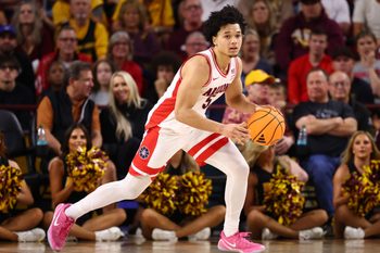 Jan 31, 2026; Tempe, Arizona, USA; Arizona Wildcats guard Brayden Burries (5) against the Arizona State Sun Devils at Desert Financial Arena. Mandatory Credit: Mark J. Rebilas-Imagn Images