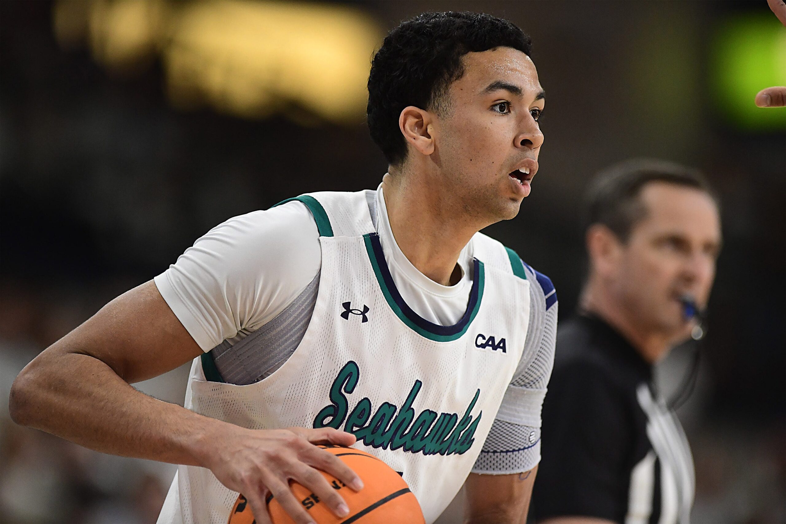 UNCW's #4 Nolan Hodge puts up another 3 pointer as UNCW took on William & Mary at Trask Coliseum Thursday Feb 5, 2026 in Wilmington, N.C. UNCW lost 85-78.