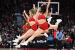 Feb 5, 2026; Toronto, Ontario, CAN; Members of the Toronto Raptors dance team perform during a time out against the Chicago Bulls at Scotiabank Arena. Mandatory Credit: Dan Hamilton-Imagn Images