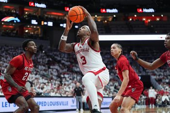 Louisville Cardinals guard Ryan Conwell (3) scored 31 points during the Cards win over the N.C. State Wolfpack 118-77 at the KFC Yum! Center in downtown Louisville February 9, 2026.