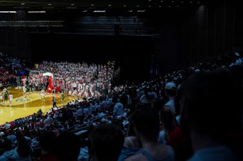 Feb 13, 2026; Miami, Ohio, USA;  A view of game action during the game between the Ohio Bobcats and the Miami (OH) RedHawks in the second half at Millett Hall. Mandatory Credit: Aaron Doster-Imagn Images