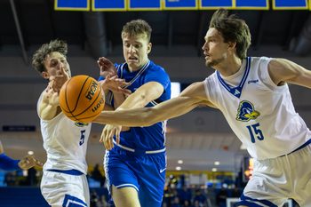 Delaware Hens forward Houston Emory (15) and Middle Tennessee center Luka Jovanovic (3) battle for the ball during the NCAA college basketball game between the Delaware Hens and the Middle Tennessee Blue Raiders on Saturday, Feb. 7, 2026, at The Bob Carpenter Sports Convocation Center in Newark, Delaware.Delaware Hens forward Houston Emory (15) and Middle Tennessee center Luka Jovanovic (3) battle for the ball during the NCAA college basketball game between the Delaware Hens and the Middle Tennessee Blue Raiders on Feb. 7, 2026, at The Bob Carpenter Center in Newark.