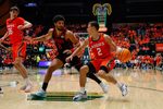 Feb 21, 2026; Fort Collins, Colorado, USA; Colorado State Rams guard Brandon Rechsteiner (2) controls the ball as San Diego State Aztecs forward Tae Simmons (8) guards in the second half at Moby Arena. Mandatory Credit: Isaiah J. Downing-Imagn Images