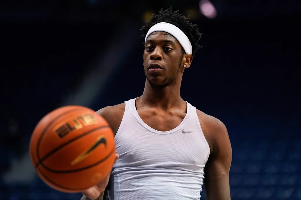 Feb 21, 2026; Provo, Utah, USA; BYU Cougars forward AJ Dybantsa (3) warms up prior to a game between the BYU Cougars and the Iowa State Cyclones at Marriott Center. Mandatory Credit: Aaron Baker-Imagn Images