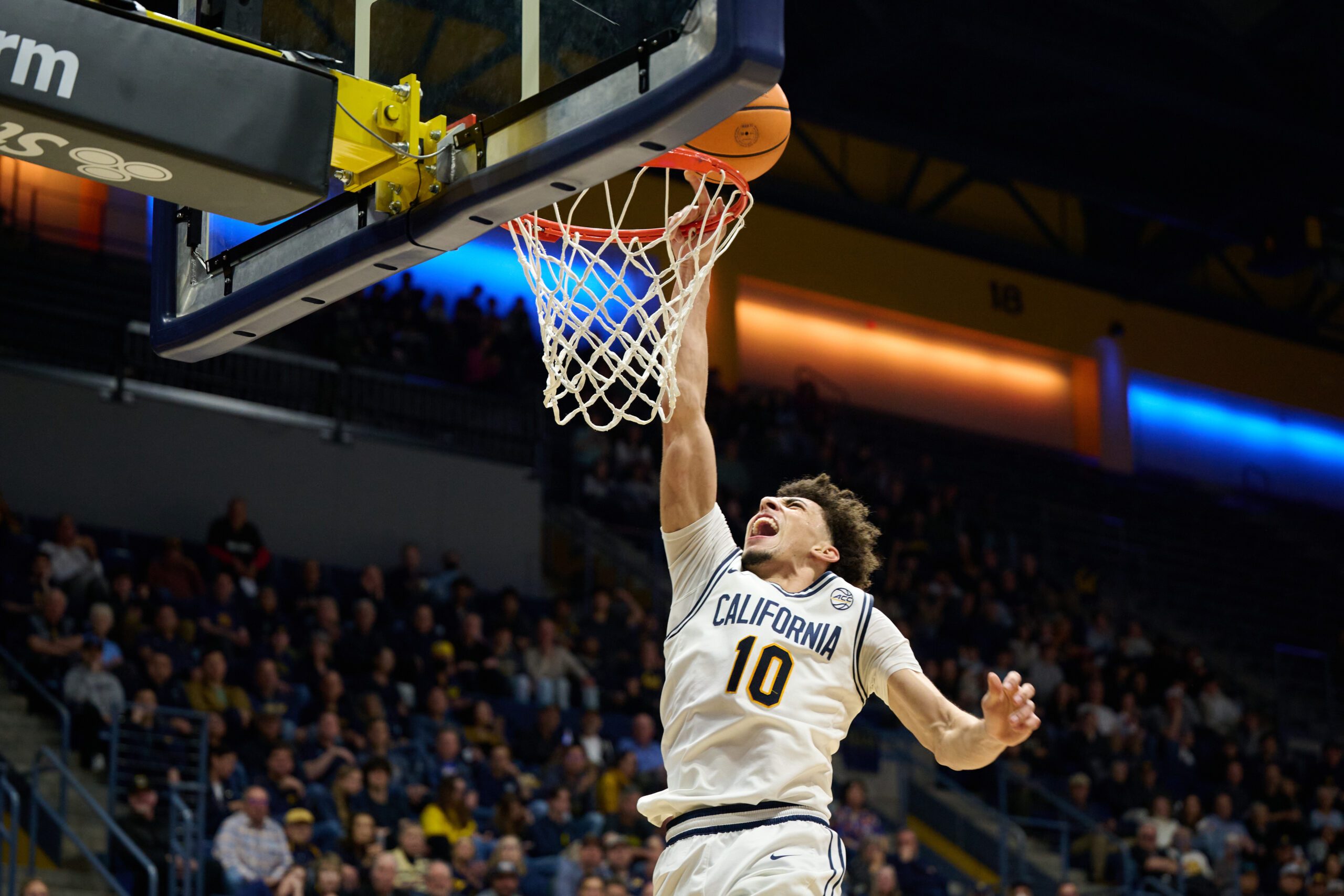 Feb 25, 2026; Berkeley, California, USA; California Golden Bears guard Justin Pippen (10) shoots the ball against the SMU Mustangs during the second half at Haas Pavilion. Mandatory Credit: Robert Edwards-Imagn Images