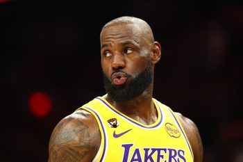 Feb 26, 2026; Phoenix, Arizona, USA; Los Angeles Lakers forward LeBron James (23) against the Phoenix Suns in the second half at Mortgage Matchup Center. Mandatory Credit: Mark J. Rebilas-Imagn Images