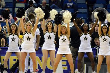 Mar 9, 2012; New Orleans, LA, USA; The Vanderbilt Commodores cheerleaders perform during the second half against the Georgia Bulldogs in the second round of the 2012 SEC Tournament at the New Orleans Arena. Mandatory Credit: Chuck Cook-Imagn Images