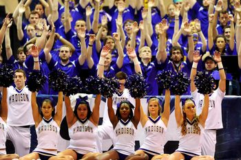 March 10, 2012; Upper Marlboro, MD, USA; James Madison Dukes cheerleaders and band during the first half of the semifinals of the 2012 CAA Tournament against the Drexel Dragons at Show Place Arena. Mandatory Credit: Evan Habeeb-Imagn Images