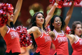 Jan 7, 2014; Houston, TX, USA; Houston Cougars cheerleaders perform before a game against the Cincinnati Bearcats at Hofheinz Pavilion. Mandatory Credit: Troy Taormina-Imagn Images