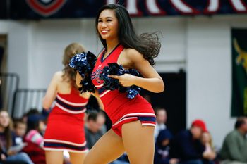Dec 31, 2016; Moraga, CA, USA;  St. Mary's Gaels cheerleader performs during the game against San Diego Toreros in the second half at McKeon Pavilion. The St. Mary's Gaels defeated the San Diego Toreros 72-60. Mandatory Credit: Stan Szeto-Imagn Images