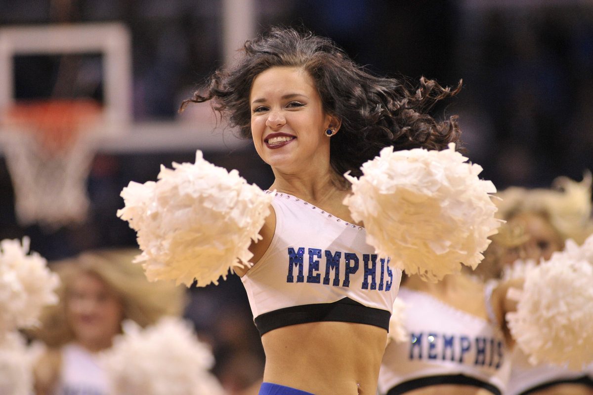 Jan 28, 2017; Memphis, TN, USA; Memphis Tigers cheerleaders perform during the second half against the East Carolina Pirates at FedExForum. Memphis Tigers defeated the East Carolina Pirates 57-50. Mandatory Credit: Justin Ford-Imagn Images