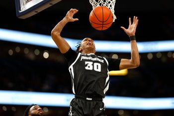 Mar 5, 2024; Washington, District of Columbia, USA;Providence Friars forward Rafael Castro (30) loses the ball after being fouled against the Georgetown Hoyas in the first half  at Capital One Arena. Mandatory Credit: Geoff Burke-Imagn Images