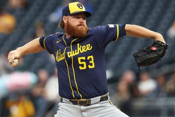 Sep 6, 2025; Pittsburgh, Pennsylvania, USA;  Milwaukee Brewers starting pitcher Brandon Woodruff (53) delivers a pitch against the Pittsburgh Pirates during the first inning at PNC Park. Mandatory Credit: Charles LeClaire-Imagn Images