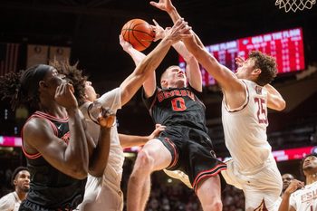 Georgia Bulldogs guard Blue Cain (0) shoots for two. The Florida State Seminoles hosted the Georgia Bulldogs at the Tucker Civic Center for a men’s basketball game Tuesday, Dec. 2, 2025.