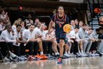 Dec 21, 2025; Stillwater, Oklahoma, USA; Cal State Fullerton Titans guard Joshua Ward (3) brings the ball up court during the second half against the Oklahoma State Cowboys at Gallagher-Iba Arena. Mandatory Credit: William Purnell-Imagn Images