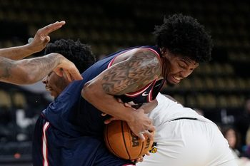 Detroit Mercy Titans guard Orlando Lovejoy (5) drives up to the basket during the first half of the game against the Milwaukee Panthers on Wednesday February 4, 2026 at the UW-Milwaukee Panther Arena in Milwaukee, Wisconsin.