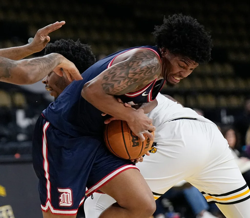 Detroit Mercy Titans guard Orlando Lovejoy (5) drives up to the basket during the first half of the game against the Milwaukee Panthers on Wednesday February 4, 2026 at the UW-Milwaukee Panther Arena in Milwaukee, Wisconsin.