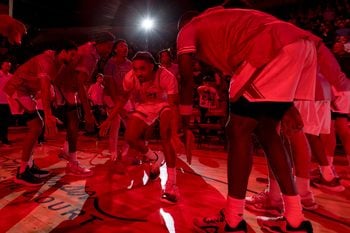 NMSU’s Jemel Jones (21) is introduced before a game against UTEP at the Pan American Center in Las Cruces, New Mexico, on Saturday, Feb. 21, 2026.