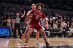 Feb 28, 2026; Atlanta, Georgia, USA; Florida State Seminoles guard Lajae Jones (10) boxs out Georgia Tech Yellow Jackets guard Kam Craft (12) in the second half at McCamish Pavilion. Mandatory Credit: Brett Davis-Imagn Images