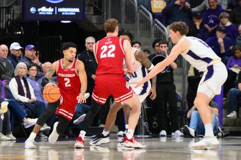 Feb 28, 2026; Seattle, Washington, USA; Wisconsin Badgers guard Nick Boyd (2) dribbles the ball during the first half against the Washington Huskies at Alaska Airlines Arena at Hec Edmundson Pavilion. Mandatory Credit: Steven Bisig-Imagn Images