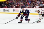 Feb 28, 2026; Denver, Colorado, USA; Colorado Avalanche defenseman Cale Makar (8) controls the puck in the second period against the Chicago Blackhawks at Ball Arena. Mandatory Credit: Ron Chenoy-Imagn Images