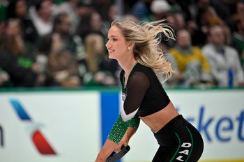 Feb 28, 2026; Dallas, Texas, USA; The Dallas Stars ice girls clear the ice during the third period against the Nashville Predators at the American Airlines Center. Mandatory Credit: Jerome Miron-Imagn Images