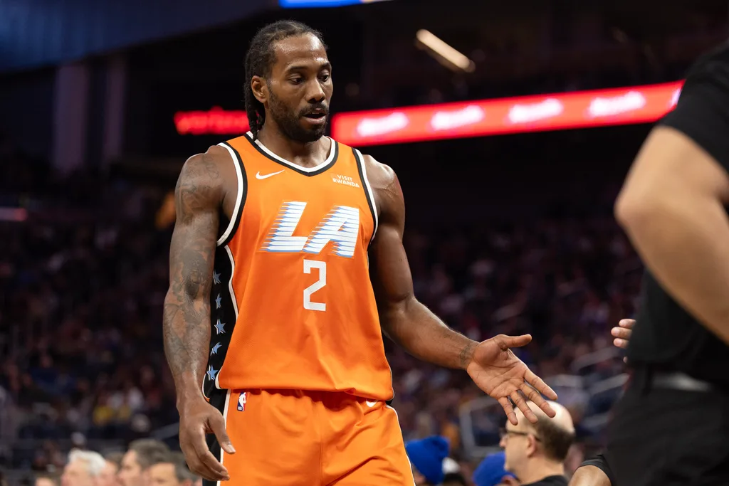 Mar 2, 2026; San Francisco, California, USA; Los Angeles Clippers forward Kawhi Leonard (2) walks back to the bench during the third quarter against the Golden State Warriors at Chase Center. Mandatory Credit: D. Ross Cameron-Imagn Images