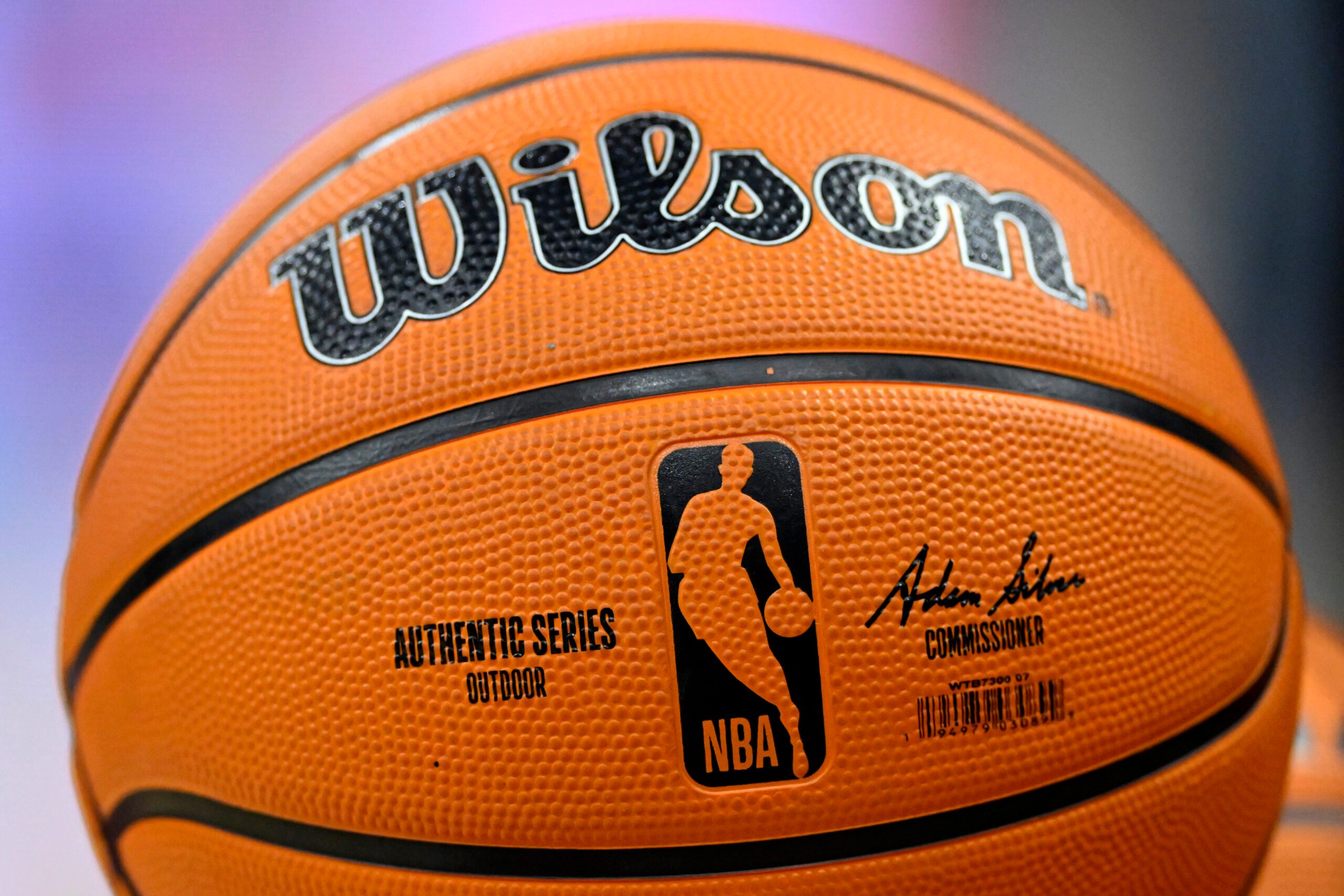 Mar 3, 2026; Cleveland, Ohio, USA; A general view of an NBA basketball in the third quarter of a game between the Detroit Pistons and the Cleveland Cavaliers at Rocket Arena. Mandatory Credit: David Richard-Imagn Images