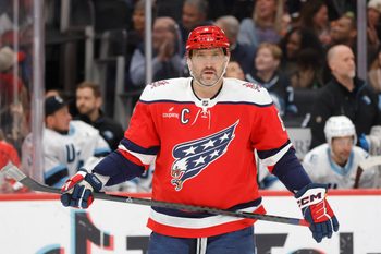 Mar 3, 2026; Washington, District of Columbia, USA; Washington Capitals left wing Alex Ovechkin (8) looks on during a stoppage in play in the second period against the Utah Mammoth at Capital One Arena. Mandatory Credit: Amber Searls-Imagn Images