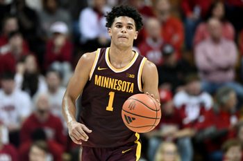 Mar 4, 2026; Bloomington, Indiana, USA; Minnesota Golden Gophers guard Isaac Asuma (1) dribbles the ball against the Indiana Hoosiers during the second half at Simon Skjodt Assembly Hall. Mandatory Credit: Robert Goddin-Imagn Images