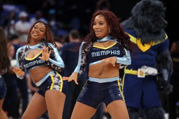 Mar 4, 2026; Memphis, Tennessee, USA; Grizz Girls dance during a timeout during the second half in the game between the Portland Trail Blazers and the Memphis Grizzlies at FedExForum. Mandatory Credit: Petre Thomas-Imagn Images