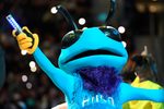 Mar 6, 2026; Charlotte, North Carolina, USA;  Charlotte Hornets mascot HUGO performs during the second half against the Miami Heat at the Spectrum Center. Mandatory Credit: Sam Sharpe-Imagn Images