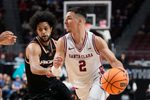 March 8, 2026; Las Vegas, NV, USA; Santa Clara Broncos guard Sash Gavalyugov (2) dribbles the basketball against Pacific Tigers guard Jaden Clayton (6) during the first half at Orleans Arena. Mandatory Credit: Kyle Terada-Imagn Images