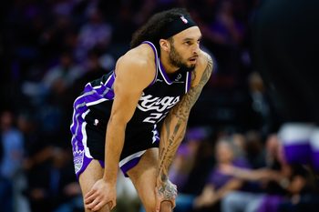 Mar 10, 2026; Sacramento, California, USA; Sacramento Kings guard Devin Carter (22) catches his breath during the third quarter against the Indiana Pacers at Golden 1 Center. Mandatory Credit: Sergio Estrada-Imagn Images