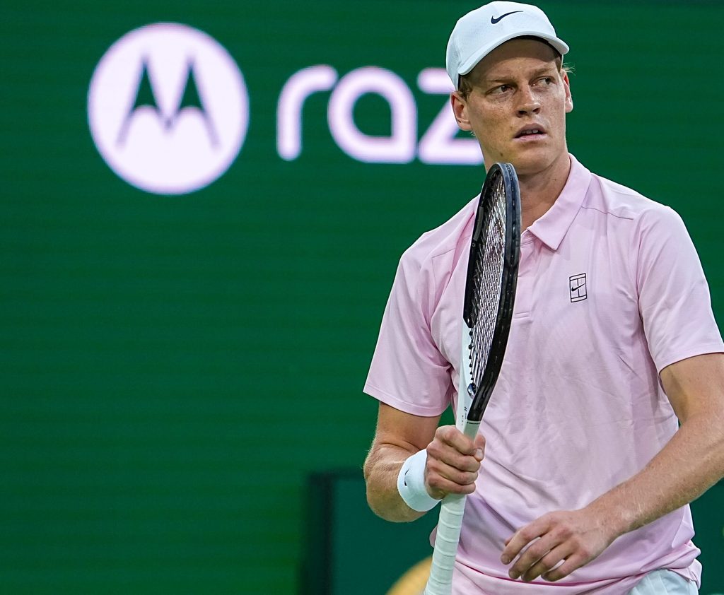 Jannik Sinner celebrates a point in their fourth-round match at the BNP Paribas Open in Indian Wells, Calif., Tuesday, March 10, 2026.