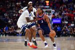 Mar 11, 2026; Inglewood, California, USA; Los Angeles Clippers forward Kawhi Leonard (2) moves the ball against Minnesota Timberwolves center Naz Reid (11) during the second half at Intuit Dome. Mandatory Credit: Gary A. Vasquez-Imagn Images