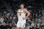 Mar 12, 2026; San Antonio, Texas, USA;  Denver Nuggets center Nikola Jokic (15) looks over in the first half against the San Antonio Spurs at Frost Bank Center. Mandatory Credit: Daniel Dunn-Imagn Images