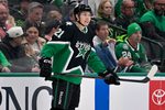Mar 12, 2026; Dallas, Texas, USA; Dallas Stars left wing Jason Robertson (21) skates against the Edmonton Oilers during the third period at the American Airlines Center. Mandatory Credit: Jerome Miron-Imagn Images
