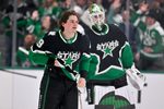 Mar 12, 2026; Dallas, Texas, USA; Dallas Stars center Justin Hryckowian (49) skates off the ice after fighting Edmonton Oilers center Connor McDavid (not pictured) during the second period at the American Airlines Center. Mandatory Credit: Jerome Miron-Imagn Images
