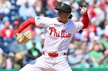 Mar 17, 2026; Clearwater, Florida, USA; Philadelphia Phillies starting pitcher Jesus Luzardo (44) throws a pitch in the first inning against the Minnesota Twins during spring training  at BayCare Ballpark. Mandatory Credit: Jonathan Dyer-Imagn Images
